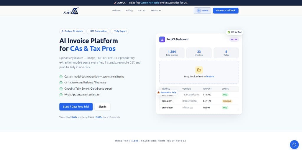 AutoCA — AI invoice platform for CAs and tax professionals