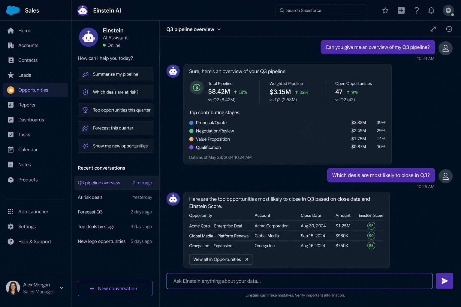 Salesforce AI assistant conversational CRM chat interface