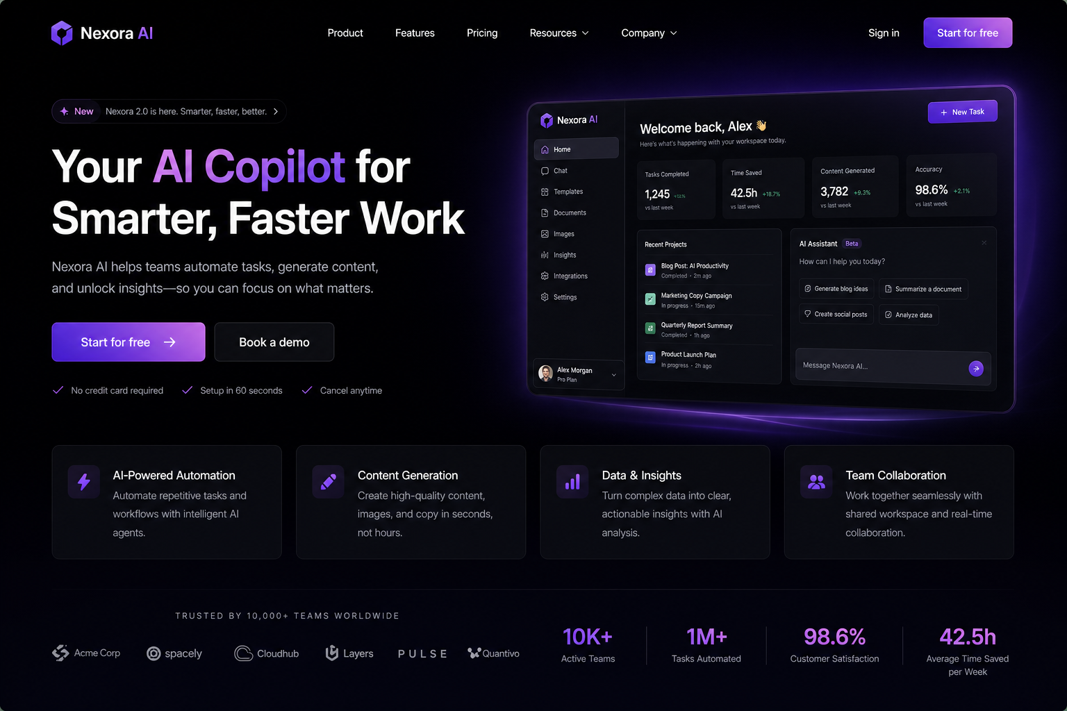 AI product marketing SaaS landing page UI design